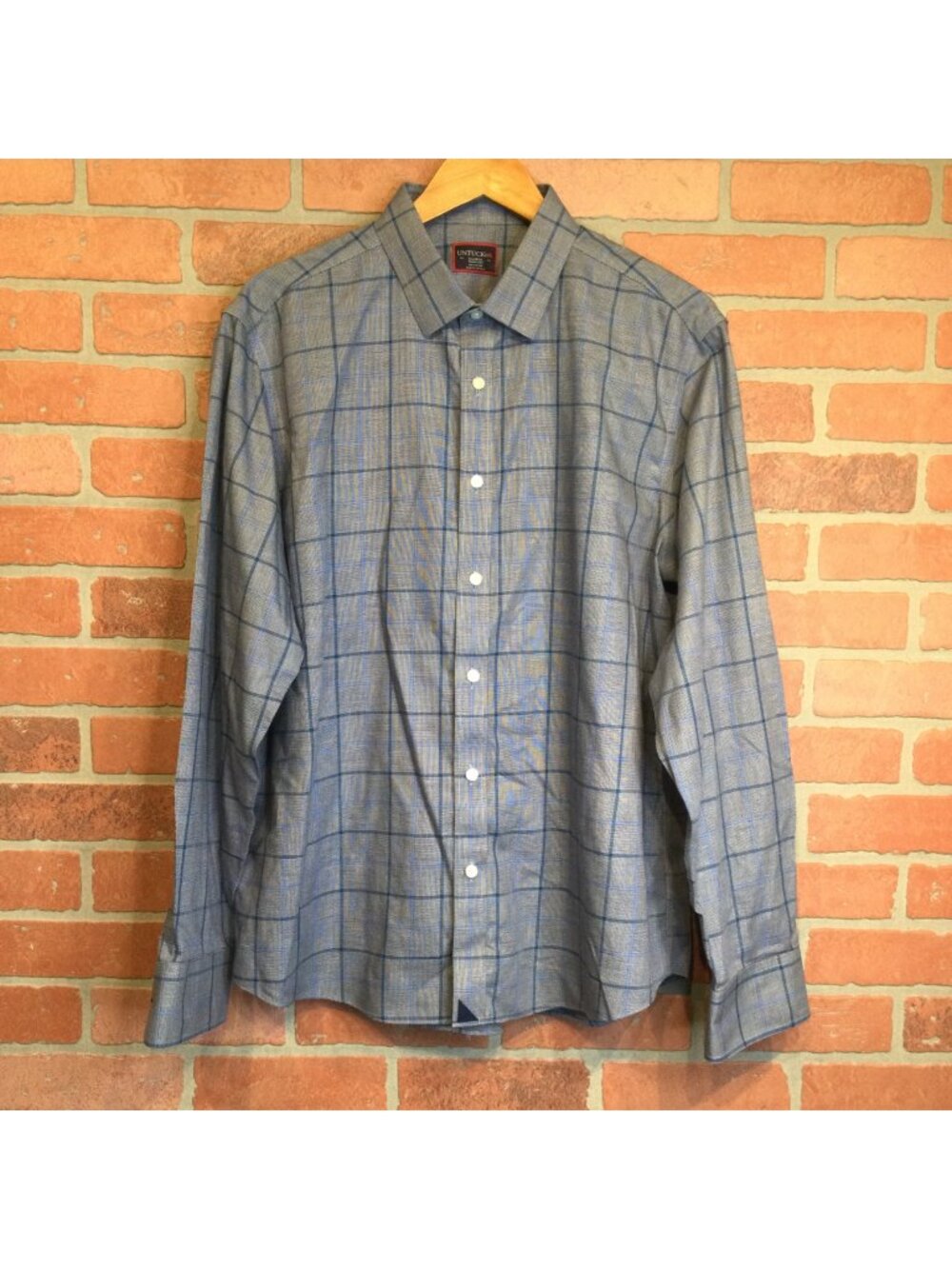 Untuckit Mens Ortman WF Shirt Wrinkle Free Navy Blue Plaid X-Large XL Cotton